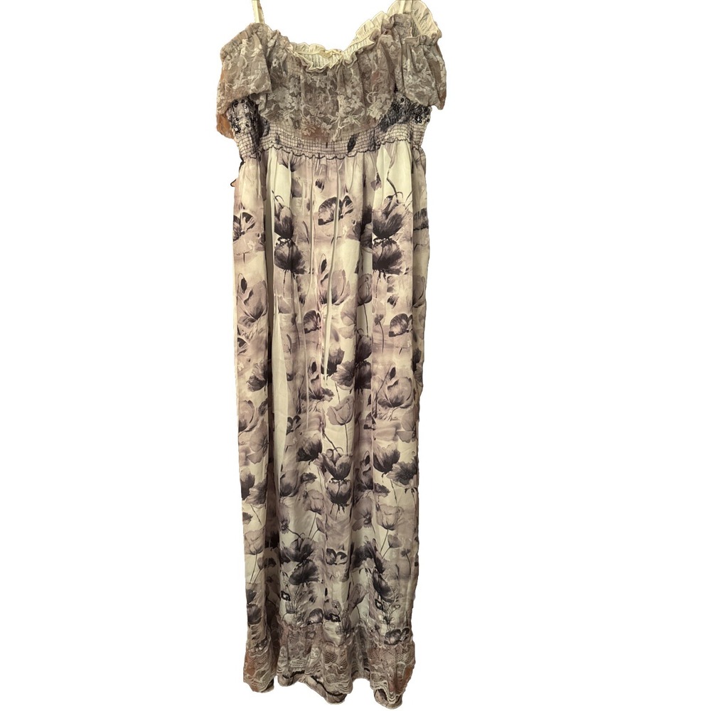 Lapis Women Floral Maxi Dress One Size Grey Black Poppy Lace Smocked Sequin Boho